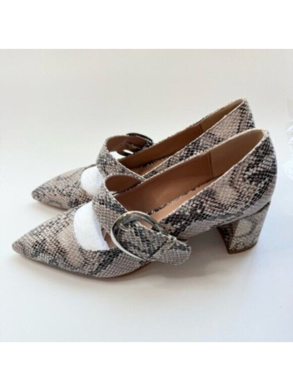 Size 8 Women Embossed Pointed Toe Chunky Heel Pumps Slip On FOWT - Picture 5 of 13